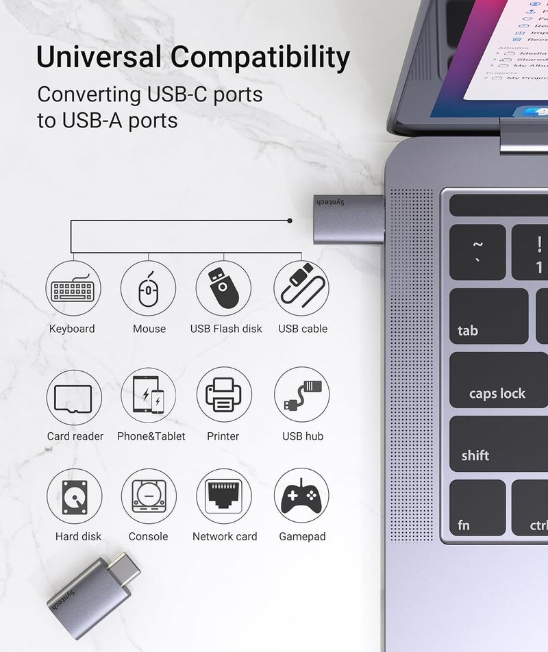 Syntech محول USB C إلى USB (عبوة 2)، 10Gbps USB3.2 الجيل 2 مناسب بجانب بعضه، محول ذكر نوع C إلى أنثى 3.2 متوافق مع iPhone 17 16 Pro Max/iPad/iMac/MacBook Pro وأجهزة Thunderbolt 4/3 - Image 4